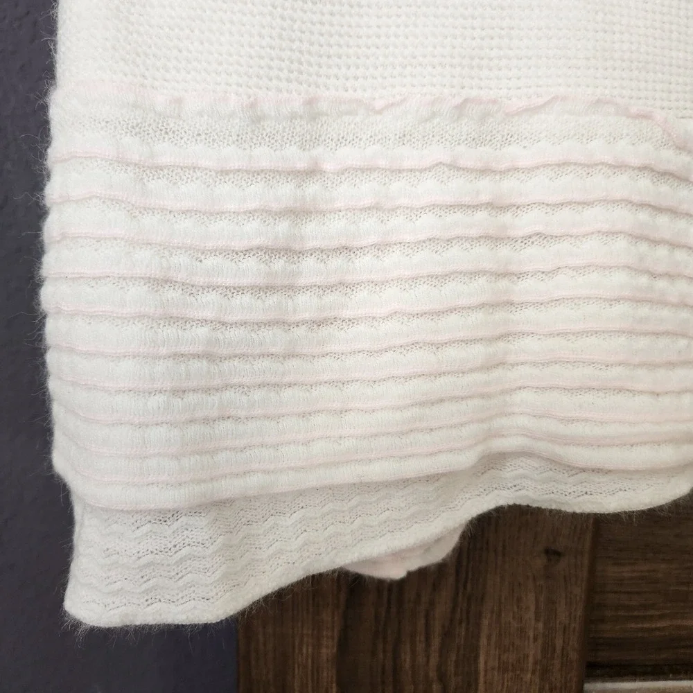 Vintage Acrylic Pink Stripe White Baby Blanket‎ Waffle Knit W.P.L (33x33
